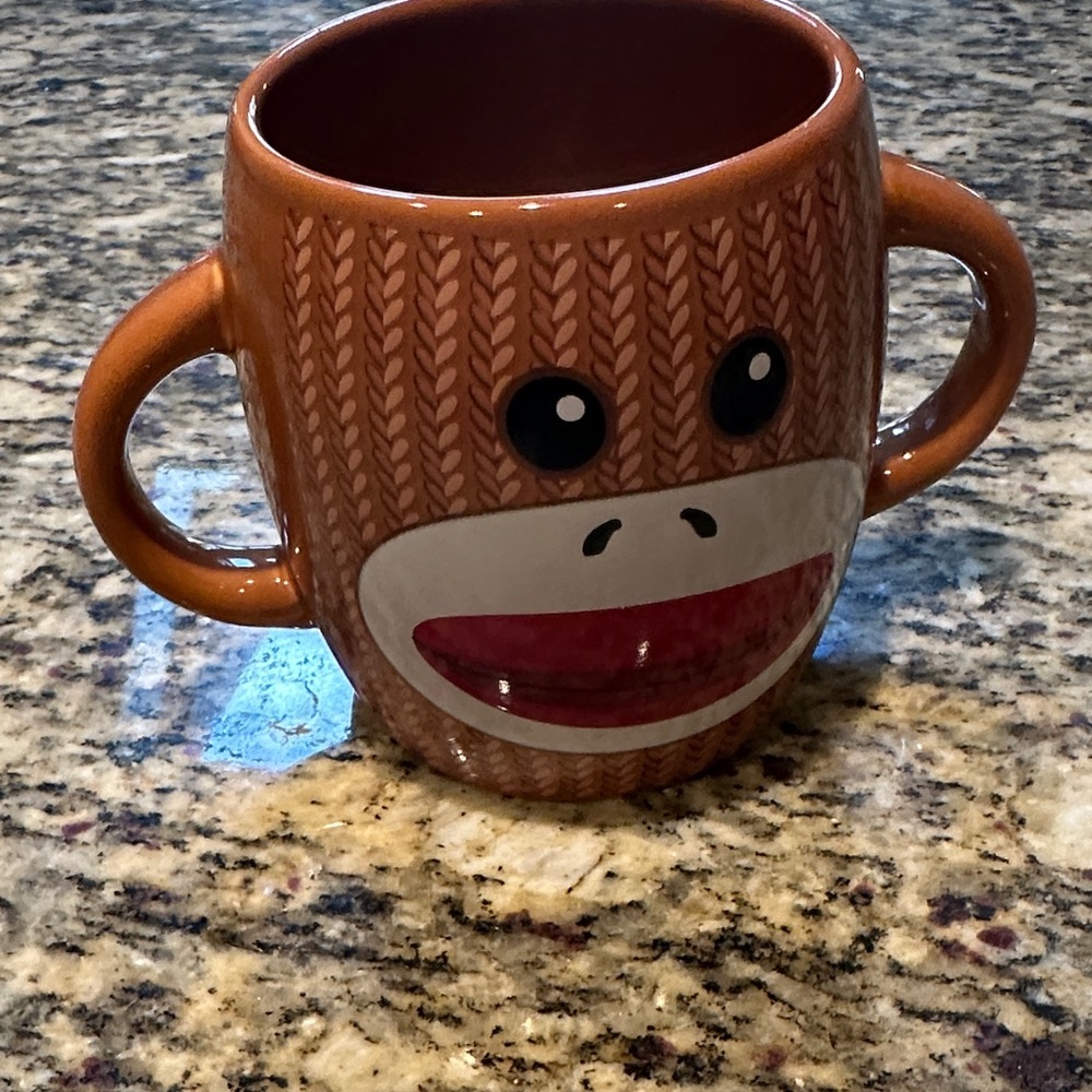 Sock Monkey Double-Handled Mug - Brown and Red